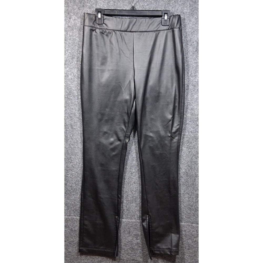 A New Day Womens Faux Leather Straight Leg Pants Black High Rise Side Slit L